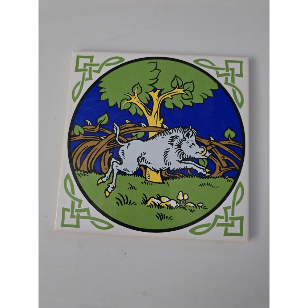 Harrods Food Halls Wild Boar Ceramic Tile Trivet Royal Doulton W.J. Neatby 6x6